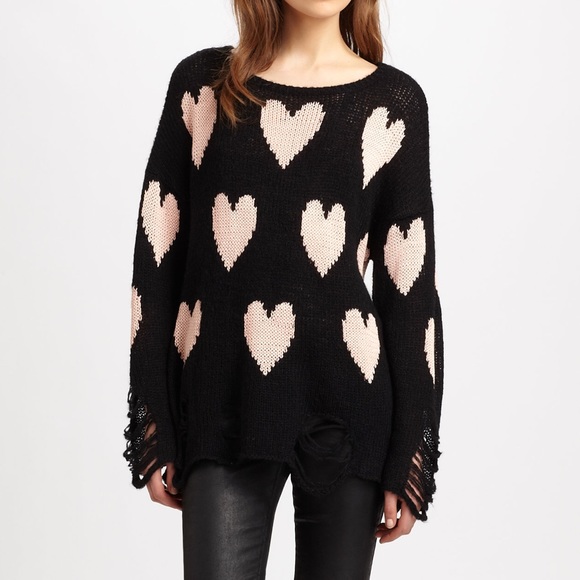 Wildfox Distressed Heart Sweater 